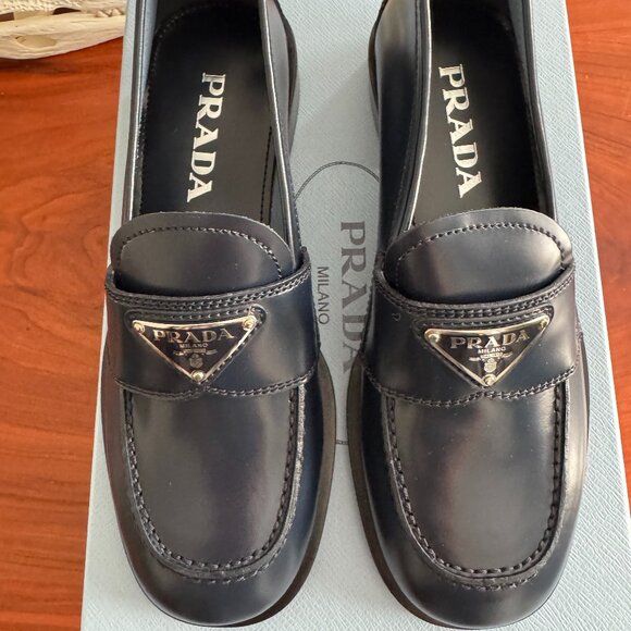 Prada Calzature Donna Spazzolato Logo 20mm Loafers Bleu Size 36 (US 6) - Picture 3 of 7